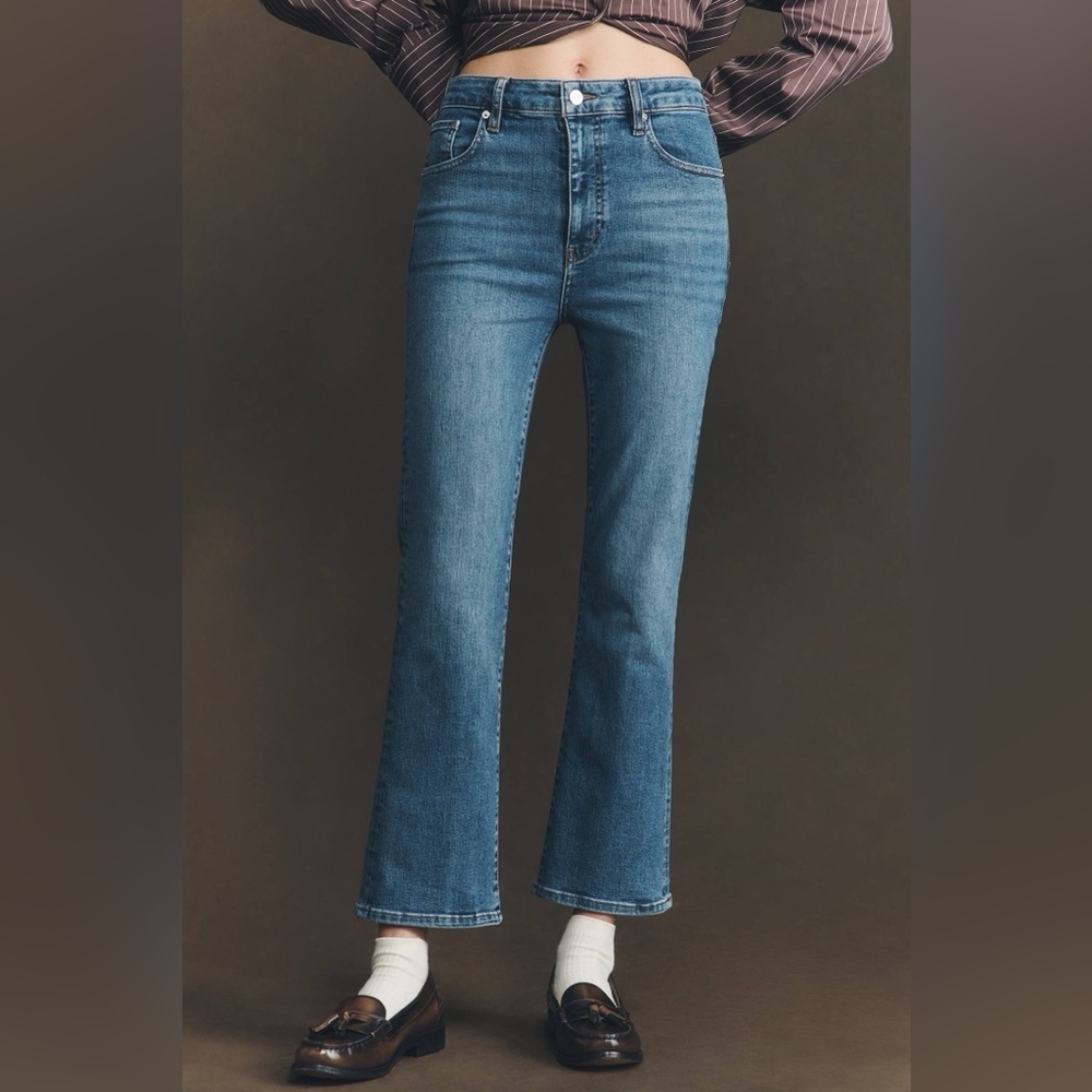 FRAME Blue Cropped Straight Leg Jeans Mid Rise Stretch Ankle Denim Women Size 24